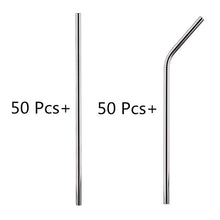 Load image into Gallery viewer, Eco Friendly Straws 100Pcs/Set Metal Straw Reusable Wholesale Stainless Steel Drinking Tubes 215mm*6mm Straight Bent Straws