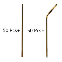 Load image into Gallery viewer, Eco Friendly Straws 100Pcs/Set Metal Straw Reusable Wholesale Stainless Steel Drinking Tubes 215mm*6mm Straight Bent Straws