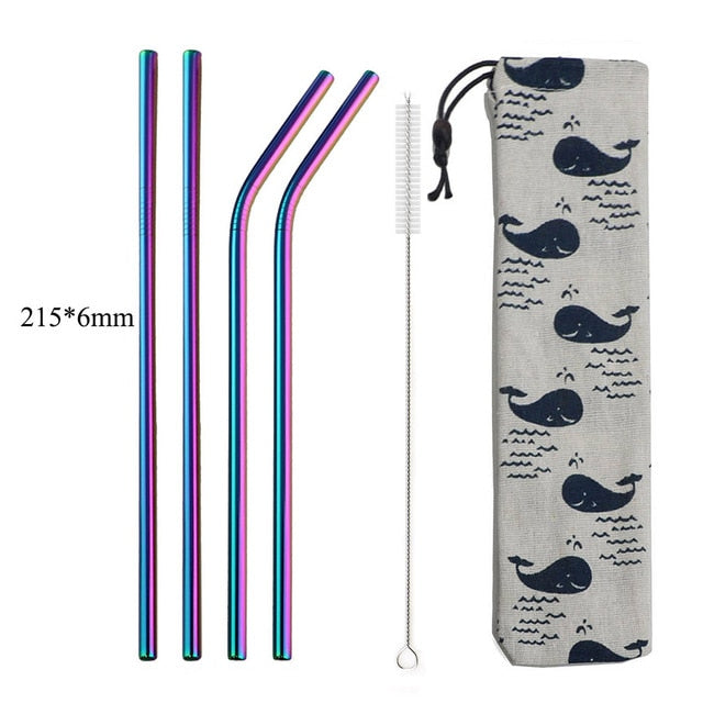 4Pcs Drinking Straw Reusable Straws Set High Quality Eco Friendly 304 Stainless Steel Metal Straw with Brush For 20/30oz Mug