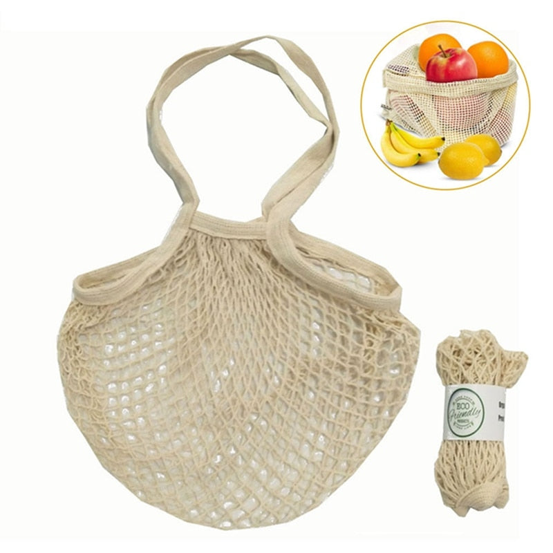 Eco Friendly Reusable Produce Bags Reusable Organic Cotton Mesh Bags for Fruit Vegetable,Shopping Handbag Long Handle Net Tote