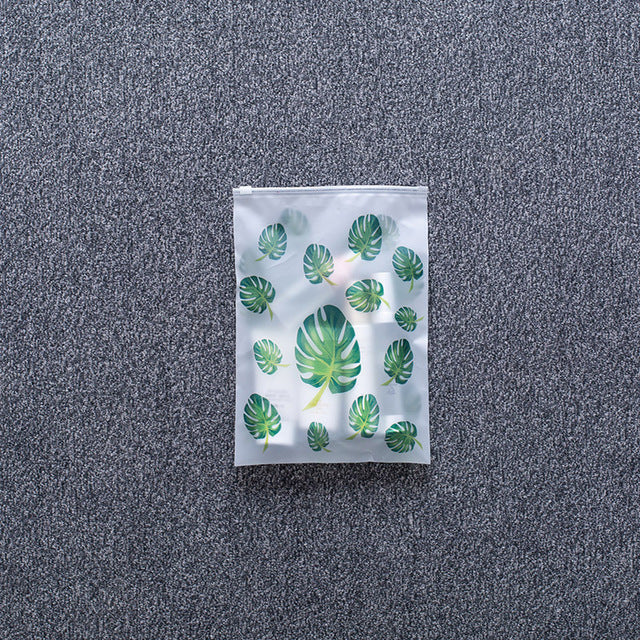 Leaf Print Transparent Travel Storage Bag Waterproof Sealed Eco Friendly Travel Luggage Clothes Sorting Bags Kitchen Accessories