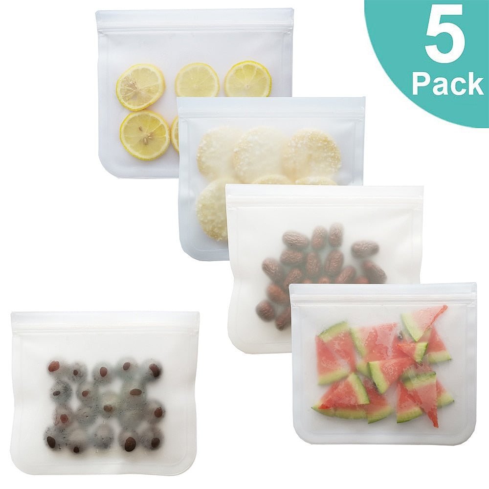 Reusable Silicone Food Storage Bags Zero Waste Ziplock Freezer Bags Refrigerator Fresh Bags Organizer Leakproof Kitchen Bag