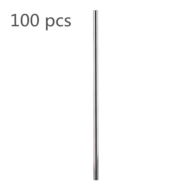 Eco Friendly Straws 100Pcs/Set Metal Straw Reusable Wholesale Stainless Steel Drinking Tubes 215mm*6mm Straight Bent Straws