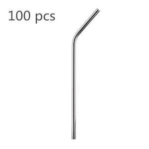 Eco Friendly Straws 100Pcs/Set Metal Straw Reusable Wholesale Stainless Steel Drinking Tubes 215mm*6mm Straight Bent Straws