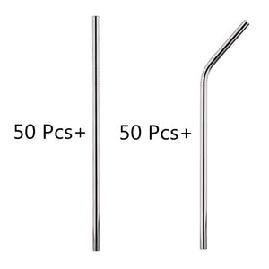 Eco Friendly Straws 100Pcs/Set Metal Straw Reusable Wholesale Stainless Steel Drinking Tubes 215mm*6mm Straight Bent Straws
