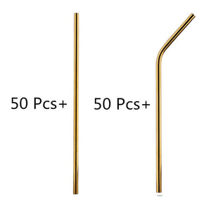 Eco Friendly Straws 100Pcs/Set Metal Straw Reusable Wholesale Stainless Steel Drinking Tubes 215mm*6mm Straight Bent Straws