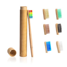 Load image into Gallery viewer, 1pc Rainbow Toothbrush +1pc Bamboo Tube Eco Friendly Natural Bamboo Toothbrush Travel Case Soft Head Teeth Brush 2pc Packing
