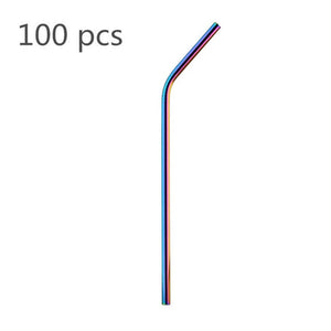 Eco Friendly Straws 100Pcs/Set Metal Straw Reusable Wholesale Stainless Steel Drinking Tubes 215mm*6mm Straight Bent Straws