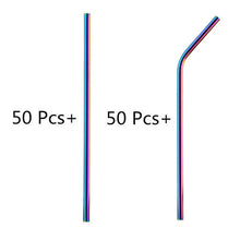 Load image into Gallery viewer, Eco Friendly Straws 100Pcs/Set Metal Straw Reusable Wholesale Stainless Steel Drinking Tubes 215mm*6mm Straight Bent Straws
