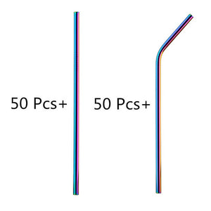 Eco Friendly Straws 100Pcs/Set Metal Straw Reusable Wholesale Stainless Steel Drinking Tubes 215mm*6mm Straight Bent Straws
