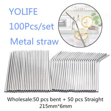 Load image into Gallery viewer, Eco Friendly Straws 100Pcs/Set Metal Straw Reusable Wholesale Stainless Steel Drinking Tubes 215mm*6mm Straight Bent Straws
