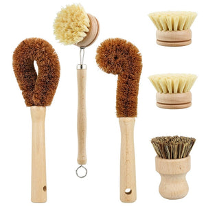 Fashion-Plant Based Cleaning Brush Set, 6 Piece for Vegetable, and Kitchen Dish Cleaning, Zero Waste & Biodegradable Kitchen Bru