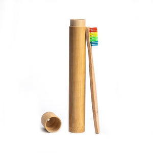 1pc Rainbow Toothbrush +1pc Bamboo Tube Eco Friendly Natural Bamboo Toothbrush Travel Case Soft Head Teeth Brush 2pc Packing