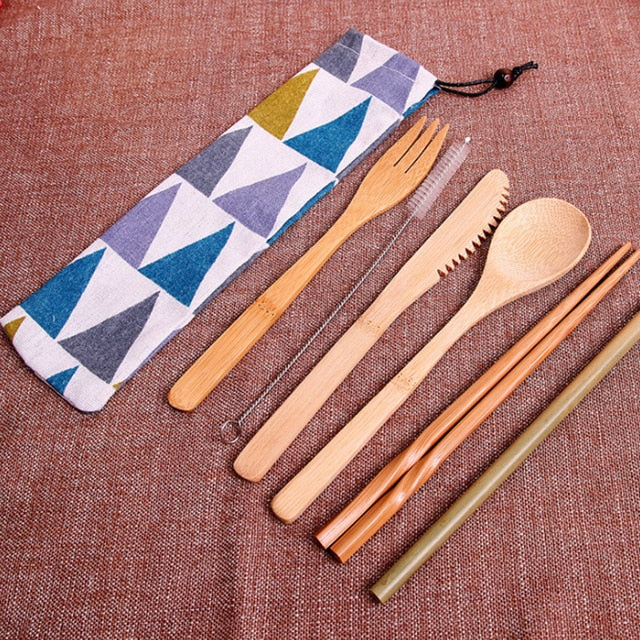 Bamboo Travel Cutlery Set Eco-Friendly Wooden Outdoor Portable Utensils Zero Waste Bamboo Cutlery Set