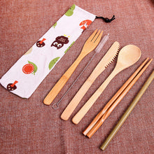 Load image into Gallery viewer, Bamboo Travel Cutlery Set Eco-Friendly Wooden Outdoor Portable Utensils Zero Waste Bamboo Cutlery Set
