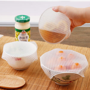 4 Pcs/set Silicone Seal Bowl Lid Food Wrap Kitchen Accessories Zero Waste Reusable Refrigerator Microwave Oven Available Stretch