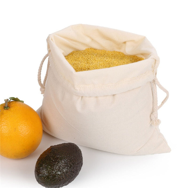 1PC Reusable Cotton Bags Washable Eco Friendly Bags for Grocery Shopping Storage Fruit Vegetable Tote Bags 524